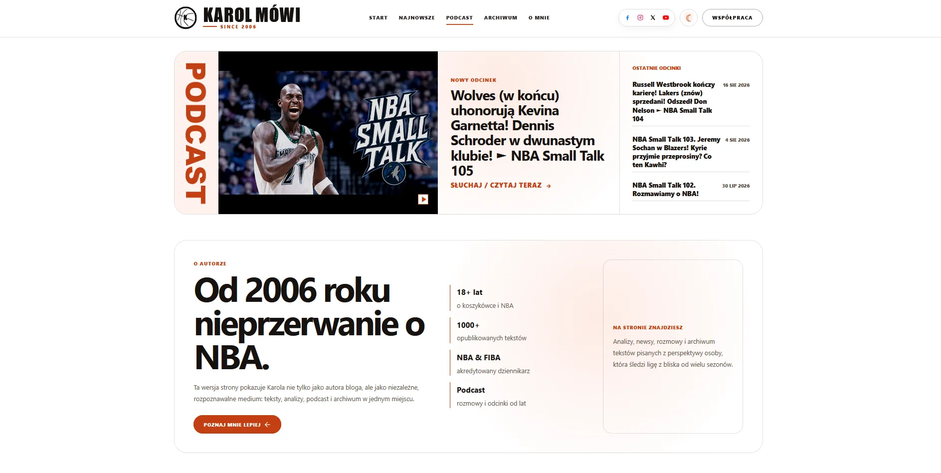 Sekcja podcastu Karol Mówi