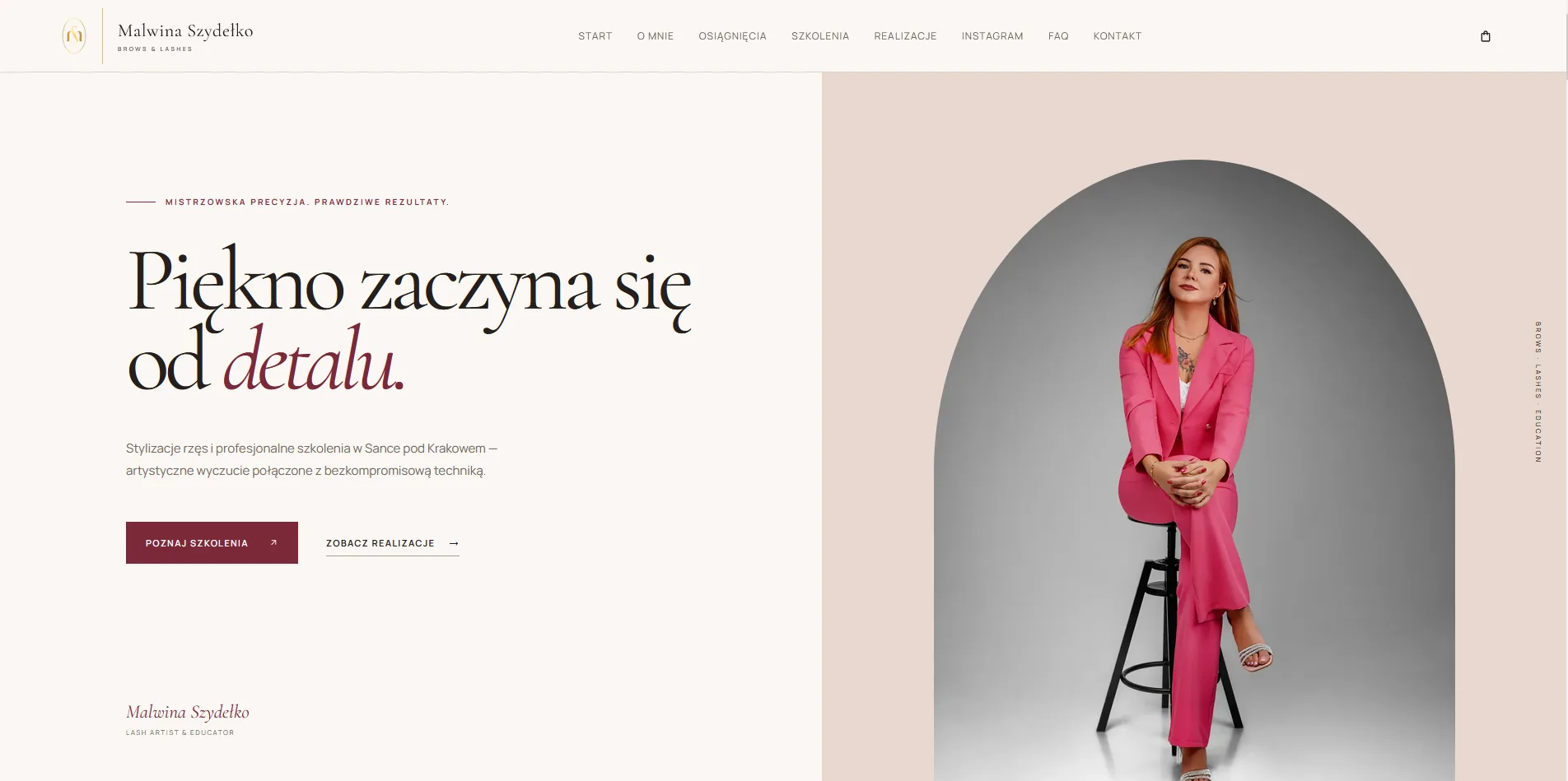 Projekt strony internetowej Malwina Szydełko - Brows & Lashes