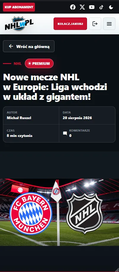 Artykuł NHL w PL w widoku mobilnym