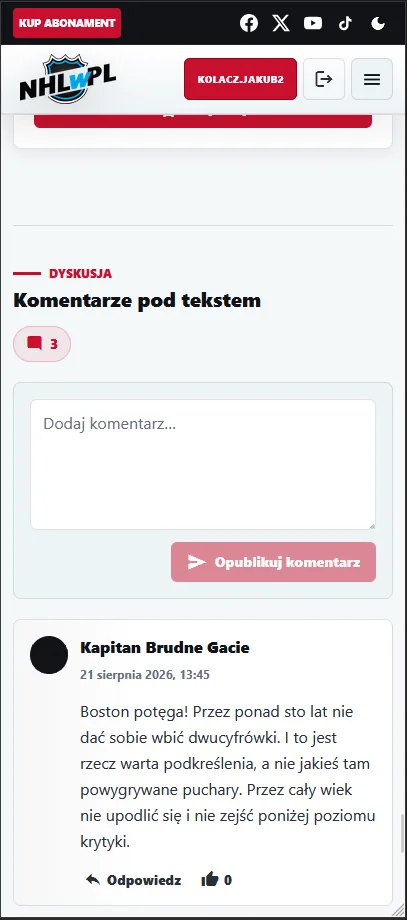 Komentarze NHL w PL w widoku mobilnym