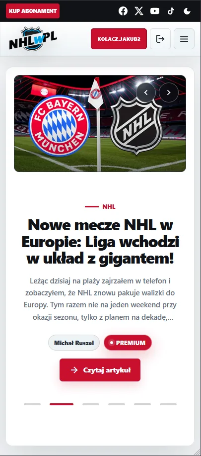 Strona główna NHL w PL w widoku mobilnym