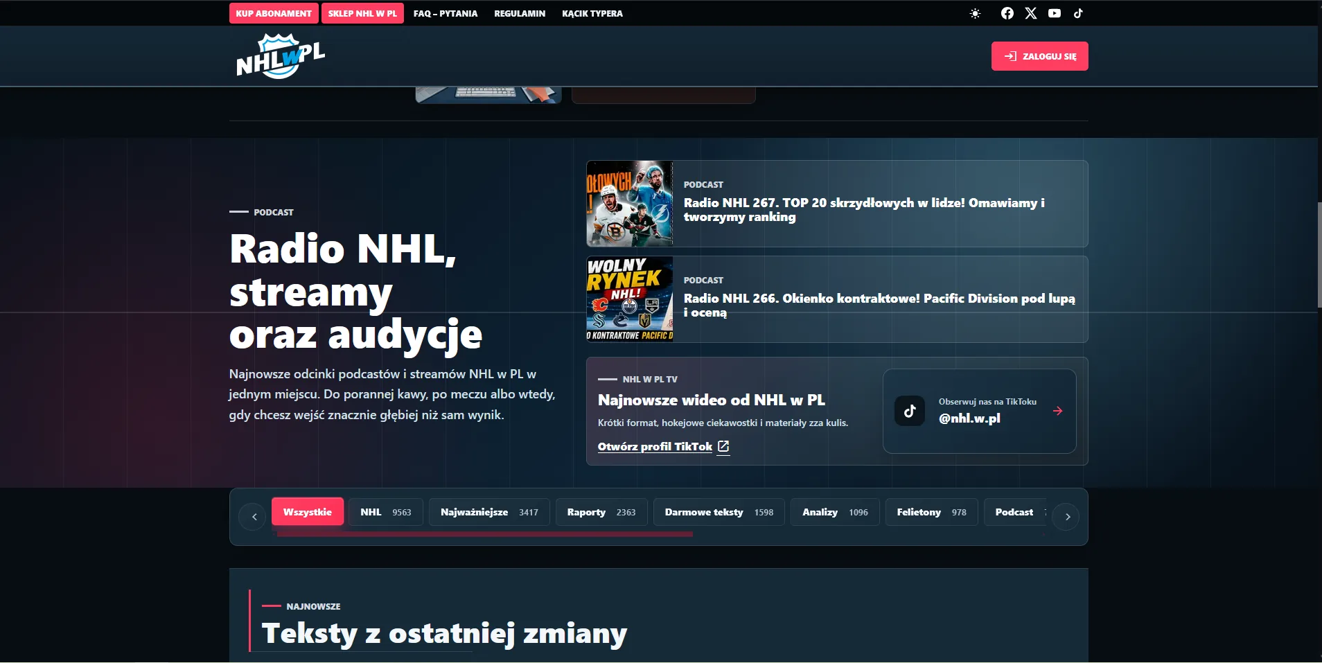 Sekcja podcastów i audycji NHL w PL