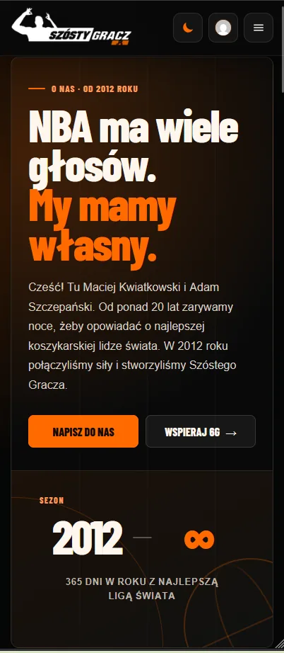 Sekcja o redakcji Szóstego Gracza w widoku mobilnym