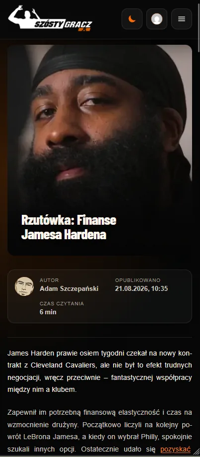 Artykuł Szóstego Gracza w widoku mobilnym