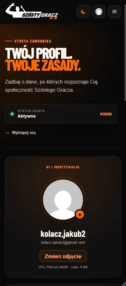 Profil użytkownika Szóstego Gracza w widoku mobilnym