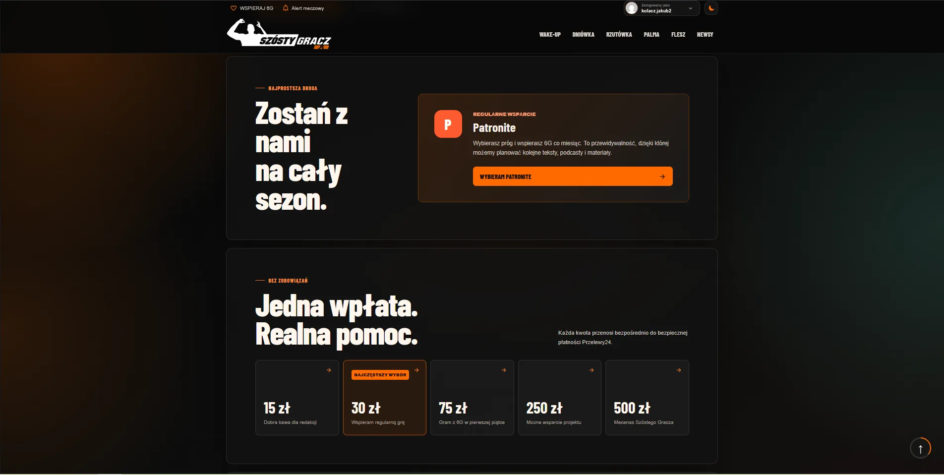 Strona wsparcia Szóstego Gracza